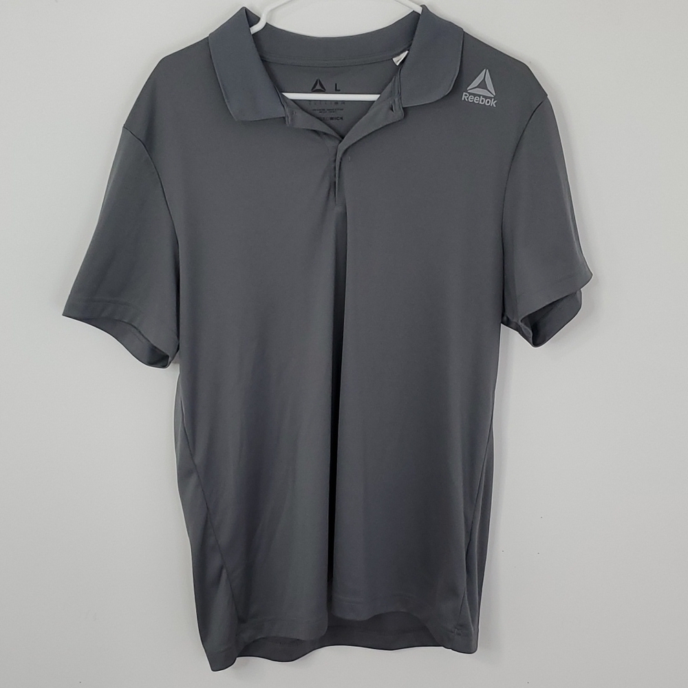 Reebok large grey speedwick athletic short sleeve polo shirt